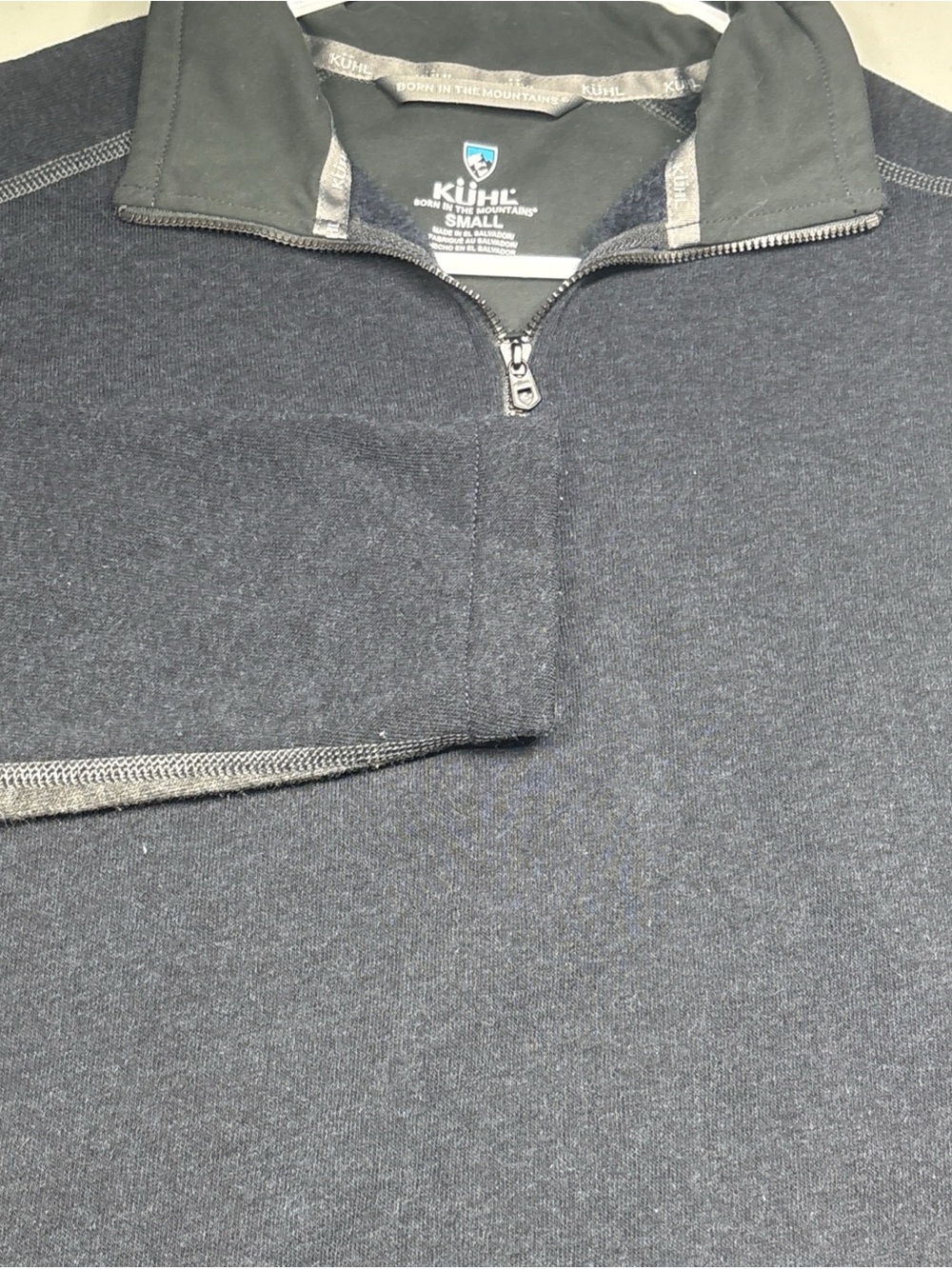 Kuhl Men's S Revel 1/4 Zip Sweater Fleece Lined Blue Grey 3007